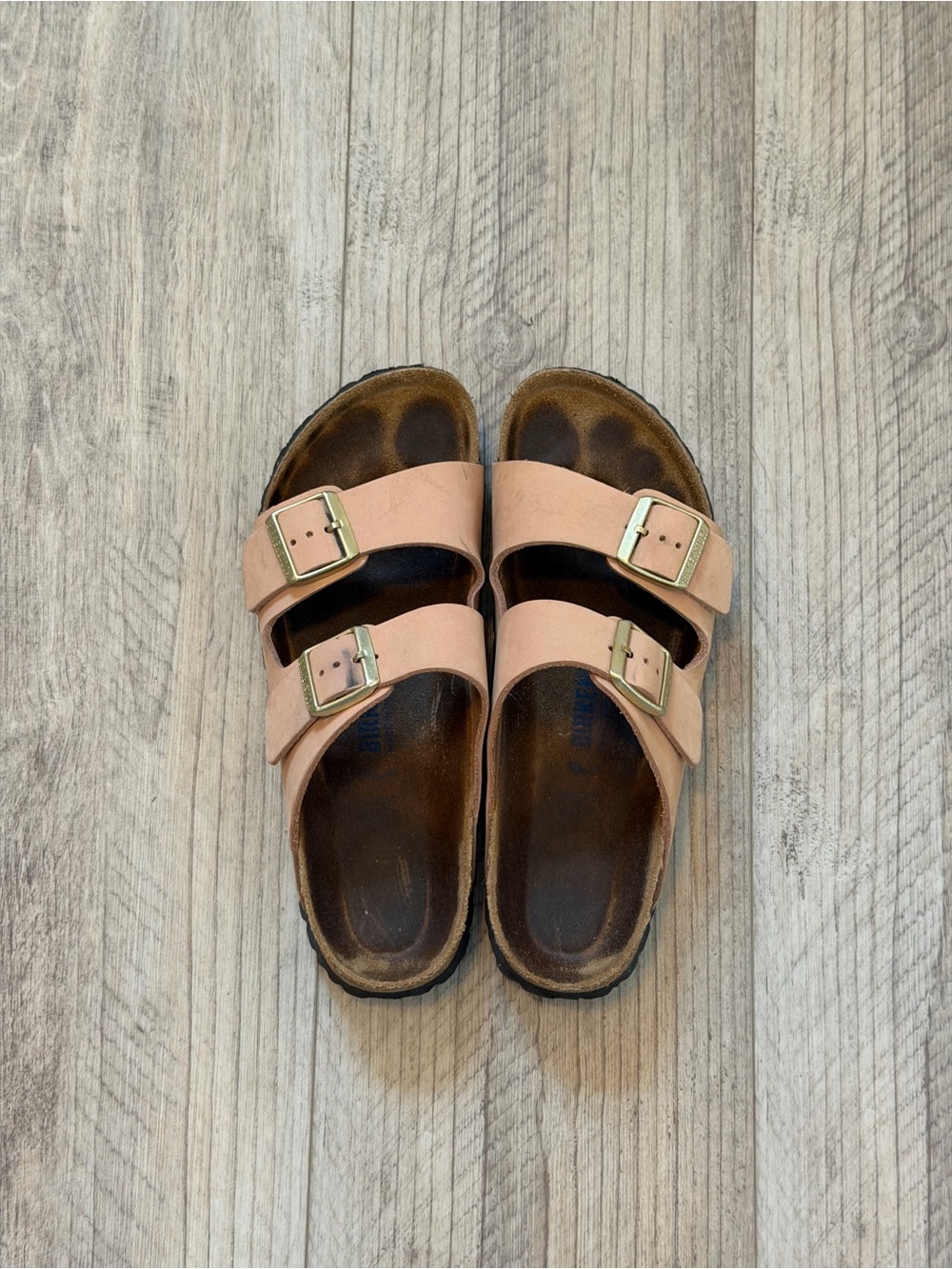 Women’s Pink/Tan Double-Buckle Birkenstock Arizona Sandals